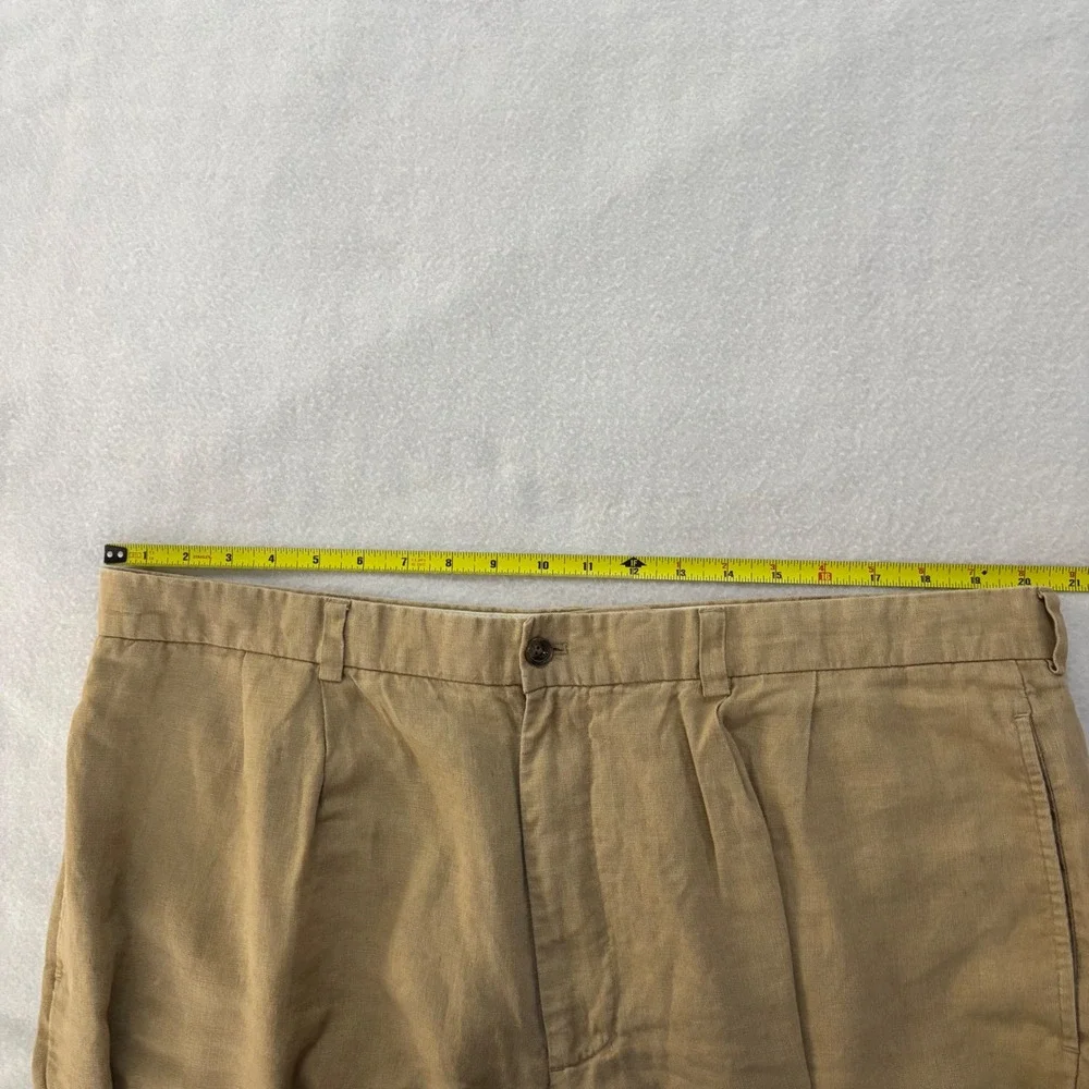 Brooks Brothers 346 Mens Tan 100% Linen Pleated Shorts Khaki Size 42